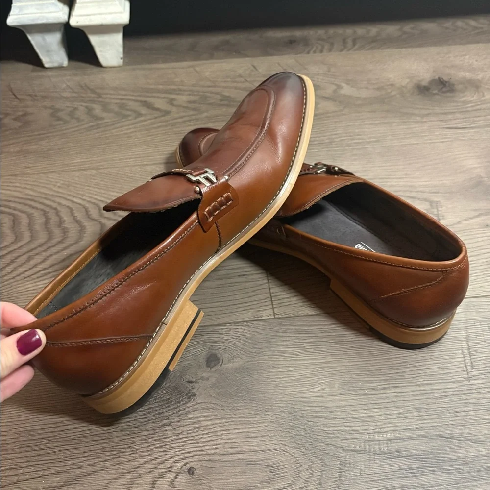 Stacy Adams Duval Moc-Toe Bit Slip-On Dress Loafers Cognac Leather Preppy Office